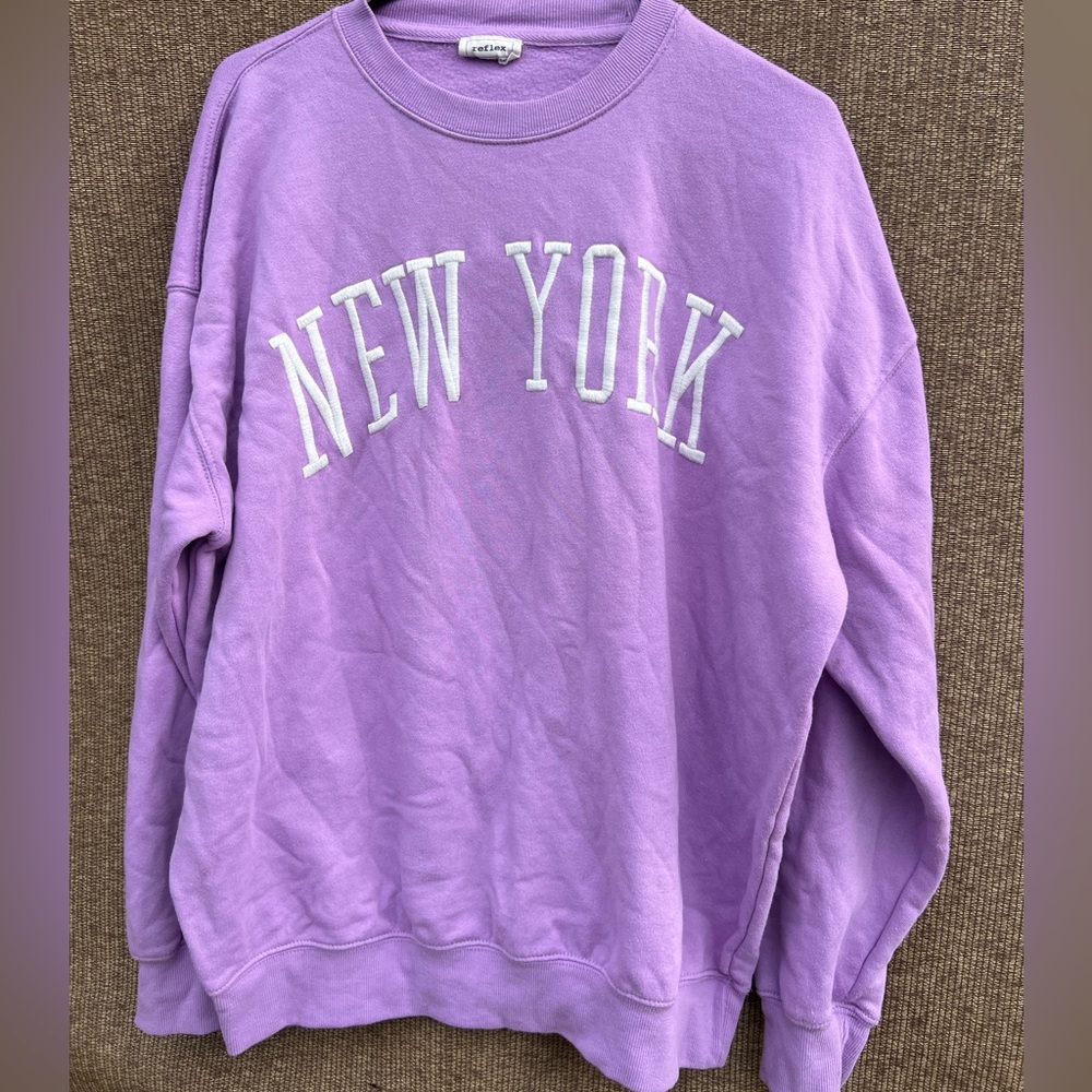 Reflex New York purple graphic crewneck sweatshirt.